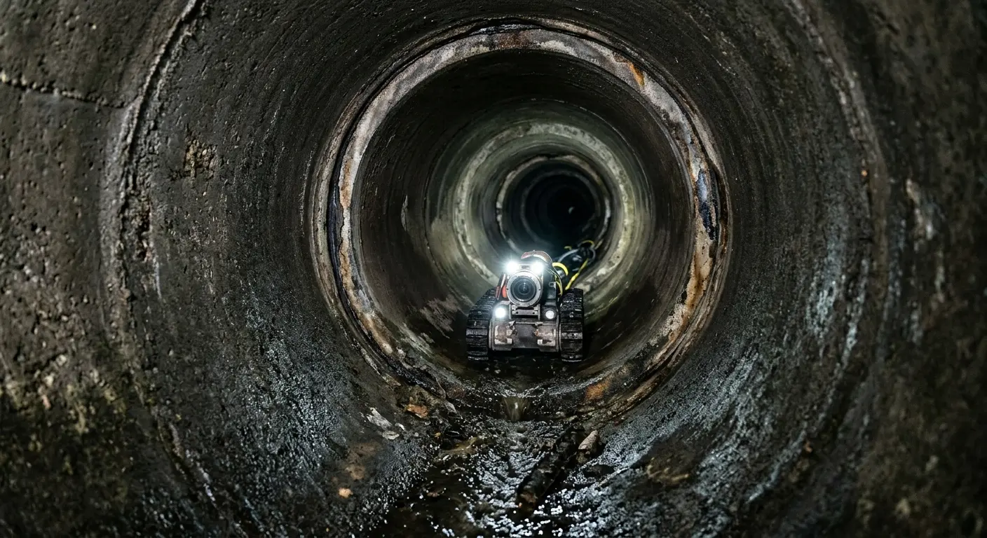 Robotic sewer camera inspecting pipe interior for Sewer Line Repair in Trinity